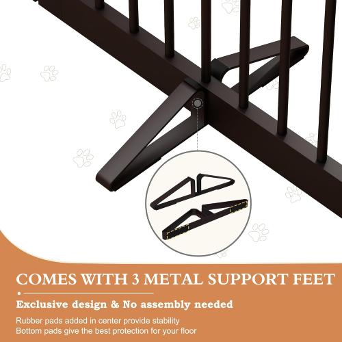 Freestanding Dog Gates with Door Walk Through, 80 inch Wide Gates Indoor, Dog Fences Indoor, Support Feet Included, 4 Panels, 32 Tall, Dark Brown