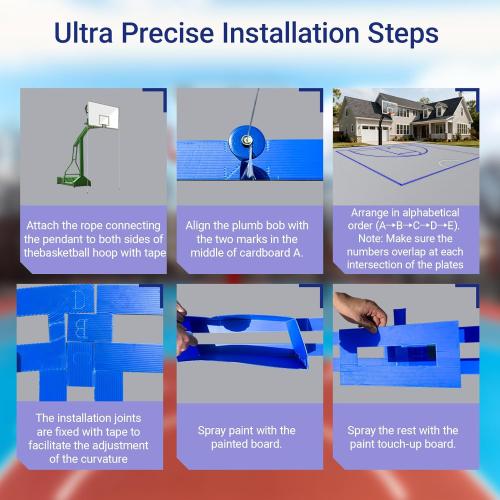 Reusable Basketball Court Stencil Kit for Concrete, Basketball Court Marking Kit, Plastic Material, Sun-Resistant NOT Paper Board, Durable,Reusable, Can be Used More Than 20 Times (Half Court)