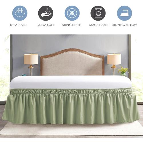 FreshCulture King Bed Skirt, Dust Ruffle for King Size Bed, Easy Fit with 15-Inch Tailored Drop, Elastic Wrap Around Bed Skirt King Size, Hotel Quality Bed Skirts for Adjustable Bed (Sage Green)