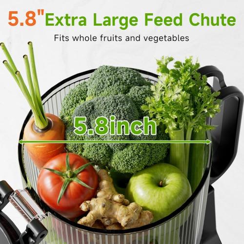 Cold Press Juicer, 5.8 Wide Feed Chute Juice Extractor Machine with 400W, High Juice Yield, Slow Masticating Juicer for Whole Vegetables & Fruits, Dark Grey