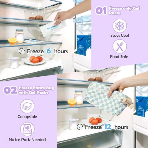 Fammart Freezable Snack Bag with Removable Ice Packs, Small Insulated Lunch Bag Mini Cooler, Leakproof Reusable Snack Lunch Box with Buckle Handle for Work, Travel, Office - Purple