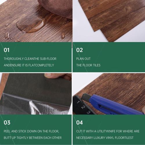 Peel and Stick Vinyl Flooring 36 Pack 54 Sq.Ft, Waterproof Vinyl Flooring Peel and Stick for Office, Living Room, Bathroom, Kitchen - Unique Design, Easy to Install Floor, Brown