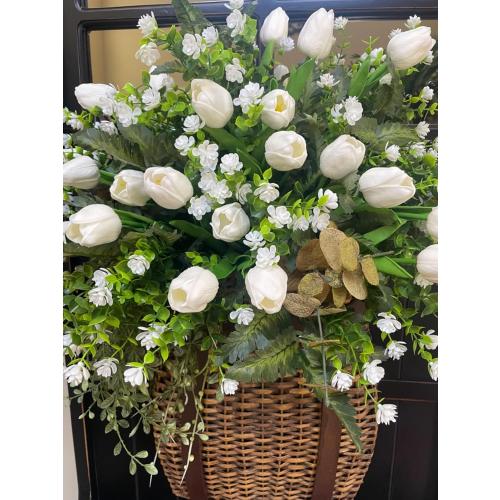 Tulips Artificial Flowers 20 Pcs White Fake Tulip Stems Real Touch PU Tulips for Easter Spring Wedding Bouquet Home Centerpiece Floral Arrangement Table Décor