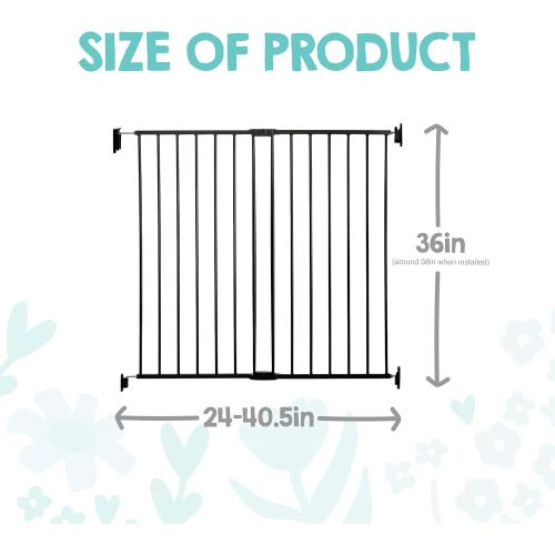 Regalo Safety 36 Extra Tall Baby Gate for Stairs & Doorways, Walk-Through Stair Gate with Door, Hardware Mounted Gate for Babies, Toddlers & Pets, Fits 24–40.5 Openings, Black