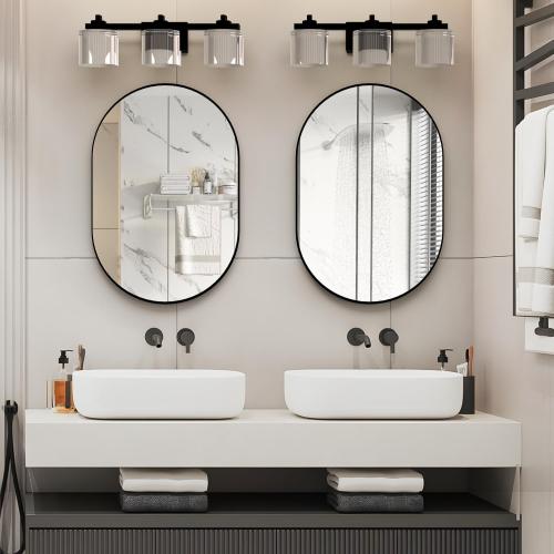 Oval Bathroom Mirror Wall Vanity Oval Mirrors, 20x30 Black Bathroom Mirrors for Over Sink Pill Mirrors Capsule Wall Mounted Mirror, Modern Mirror with Metal Frame for Wall Decor