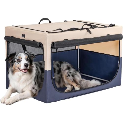 36 Collapsible Dog Crate for Large Dogs - Portable Soft Travel Kennel with Lockable Zippers, Waterproof Base, Washable Cover, Patented Screw Frame for Adjustable Tension, Outdoor, Indoor, Car Use