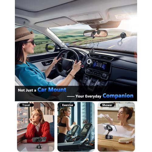 Vacuum Magnetic Car Phone Holder for Mag-Safe [89 LBS Suction & 3200gf Magnetic] 360° Adjustable Ultra Suction Cup Phone Holders for Your Car, Car Mount for iPhone 17 Pro Max 16 15 14 13 12 Air Plus