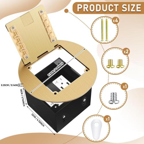 1pcs Recessed Floor Outlet 4.8a USB Charger, USB A, Brushed Gold