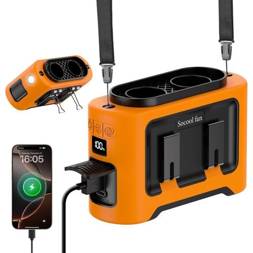 Socool 14500mAh Portable Waist Fan Clip on Wearable Belt Rechargeable Personal Fan, Dual Air Outlet, 40Hrs Cooling 5-Speed Battery Operated Fans with Light, Neck Fan Hanging for Outdoor Camping Travel