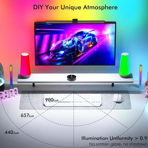 Quntis RGB Pro  Monitor Light Bar with Remote, 15 Modes Gaming Backlight, 4 Colors & Brightness Dimmable Fronlight, 20 Ra95 Eye-Care USB Reading Monitor Lamp, No Glare, Upgraded Clip for All Monitor