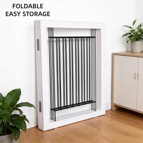 ZJSF Freestanding Dog Gate Indoor, Foldable Dog Fence for Doorways,Hallways or Stairs, Sturdy Wood Extra Wide Pet Gate with Support Feet,White,32 Height-3 Panels