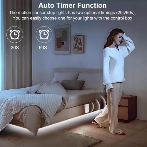 DBFAIRY 2 Pack COB Motion Sensor Strip Light Battery Operated, 6.6Ft 640 LED Cabinet Strip Lights High Bright with Sensor Lighting Mode for Wardrobe Stair Pantry Counter Cabinet Bed,6000K White