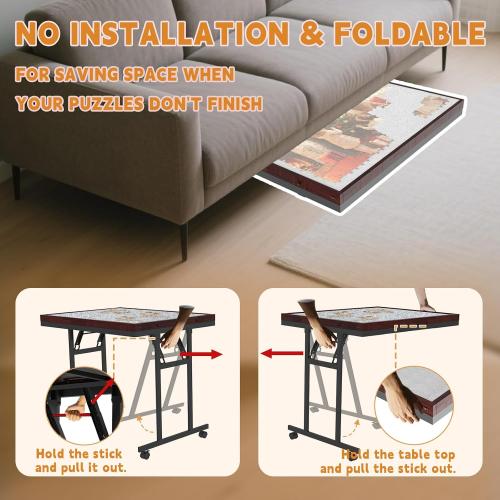 Doerpuz Puzzle Table with Folding Legs, 1500 Pieces Puzzle Table for Adults with Drawers, Cover, Wheels, 5 Adjustable Up Angles Wooden Jigsaw Puzzle Board for All Ages