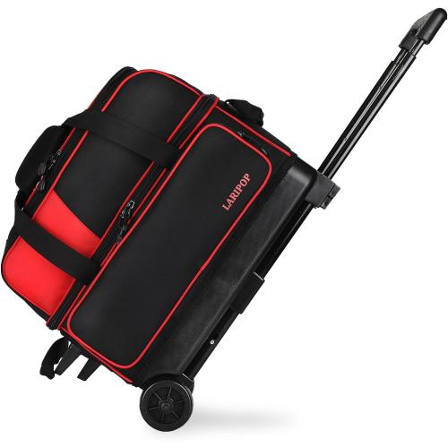 LARIPOP Dual Roller 2-Ball Bowling Bag, Featuring a Separate Large Shoe Compartment Capable, a 3-Section Telescopic Handle that Extends Up to 40