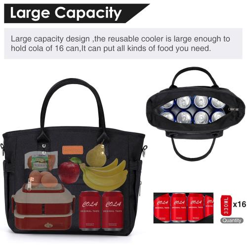 Insulated Lunch Bag for Women/Men,LeakProof Adult Lunch Box,Large Lunch Tote Bag with Removable Shoulder Strap,Portable Reusable Lunch Cooler Bag for Office Work Picnic Beach