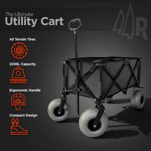 Color Black Beach Wagon with Big Wheels for Sand - All Terrain Steel Frame Utility Cart with 9 Pneumatic Tires, Collapsible Folding Design (Sand Warrior RX800 Black)