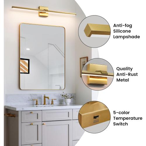 Gold Bathroom Light Fixtures 32 inch Modern Brushed Gold Vanity Light Bar for Bathroom 24W Dimmable 5CCT LED Vanity Lighting Fixture Over Mirror