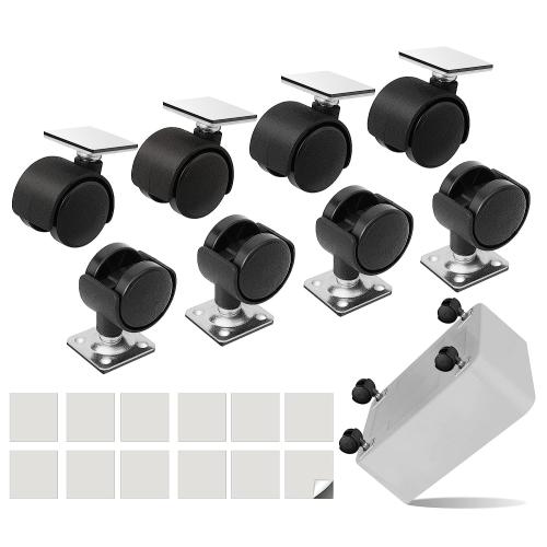 8 PCS 1 Free Punching Pastable Plate Caster with Stickers and Screws, Self Adhesive Swivel 360° Rotation Universal Wheel, for Small Appliances, Furniture, Trash Can, Storage Box