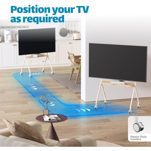 Easel Rolling TV Stand for 49-80 Inch TV Screen up to 110 LBS, Portable TV Stand with Wheels, Rolling TV Cart for Business, Office, School, Home, White
