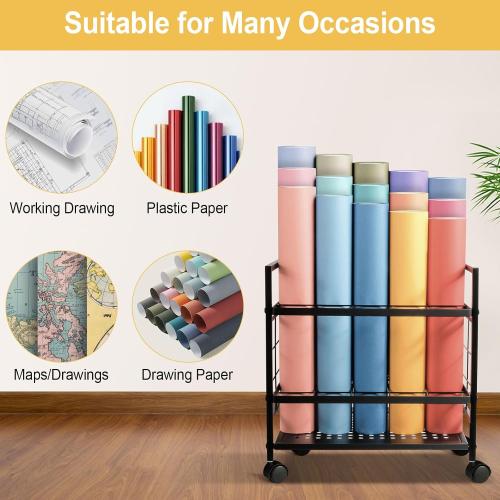Blueprint Holder with Wheels, 20 Slots Blueprint Storage Rack, Blueprint Cart for Storing Map Poster Architectural Plan, Blue Print Storage Organizer for Home, Office, School