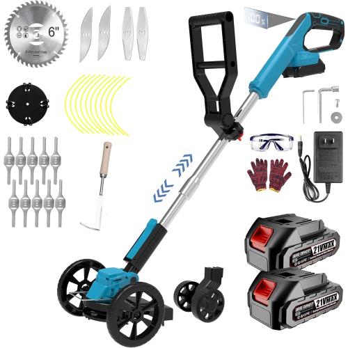 Cordless Weed Wacker Eater Electric Grass Trimmer Battery Powered with 2 Battery&25 Pcs Blade, 3 in 1 21V/2.0Ah Lightweight Portable String Trimmers/Edger Lawn Tool/Brush Cutter for Yard Garden
