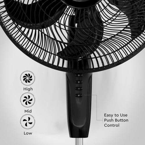 Comfort Zone PowrCurve Oscillating Pedestal Stand Fan, 18 inch, 6 Blades, Tri-Curve Grill for Reduced Noise, 180° Adjustable Tilt, Button Control, Ideal for Home, Bedroom & Office, CZST180BK