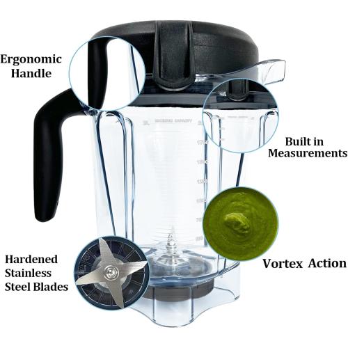 Blender Pitcher 64oz Low-Profile, Compatible with 750 5300 5200 5000 7500 6300 Vm0102 Vm0103 Vm0197 E310 G/Classic C/Explorian/Commercial series etc