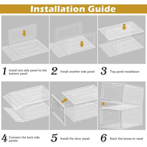 Thickened Clear Shoe Storage Organizer with Magnetic Door, Sturdy Stackable Shoe Boxes for Closet, Collapsible Space-Saving Shoe Rack for Sneakers & Boots, Plastic Shoe Cabinet Box Set, 6 Pack, White