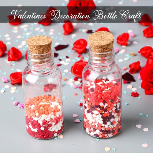 Set of  50 Packs 1 oz Plastic Sand Art Bottles with Cork Stoppers Mini Vial Potion Bottles Perfume Cork Jar with 10 Mini Funnels for Filling Jar for DIY Craft, Essential Oil, Message, Party Favor