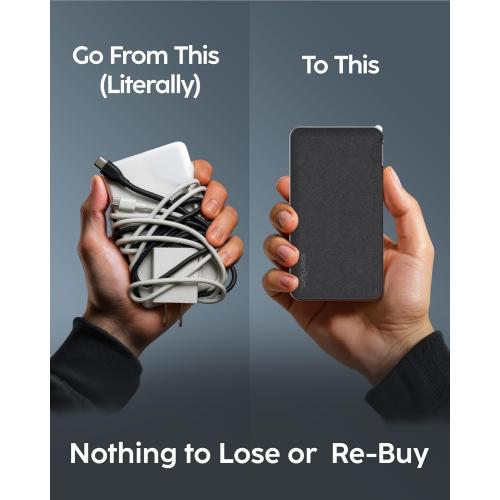 myCharge RetractaCharger 10000mAh Portable Charger Power Bank with 28-Inch Retractable USB-C Cable | Premium Fabric | Built-in Wall Plug | 30W PD Fast Charging | USB-C/A Ports | Digital Display