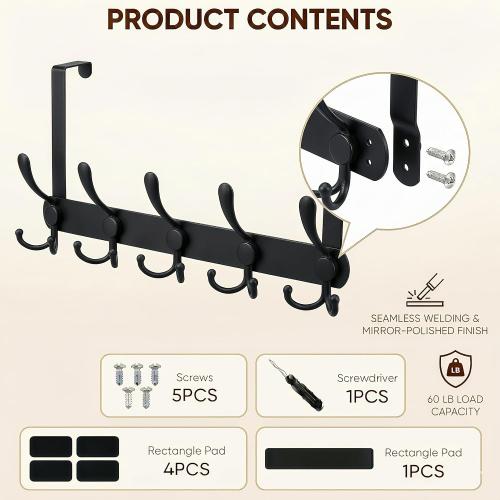 Over The Door Hooks,Coat Rack for Hanging Clothes Hat Towel (Heavy Duty Black 2pcs)