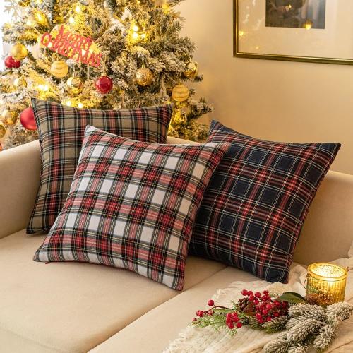 MIULEE Christmas Set of 2 Scottish Tartan Plaid Throw Pillow Covers Farmhouse Classic Decorative Outdoor Square Cushion Cases for Decor Sofa Couch 20x20 Inch, Blue