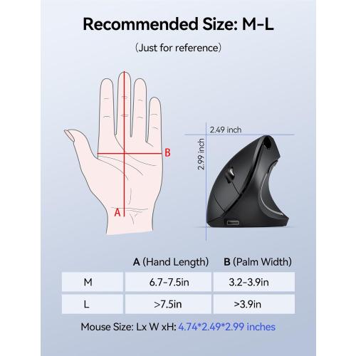TECKNET Ergonomic Mouse Wireless, Echargeable Mouse Wireless Silent for Carpal Tunnel Right Hand, 2.4GHz USB-A Vertical Mouse for Laptop,5 Adjustable 4800 DPI, Computer,MacBook, Desktop(Not-USB-C)