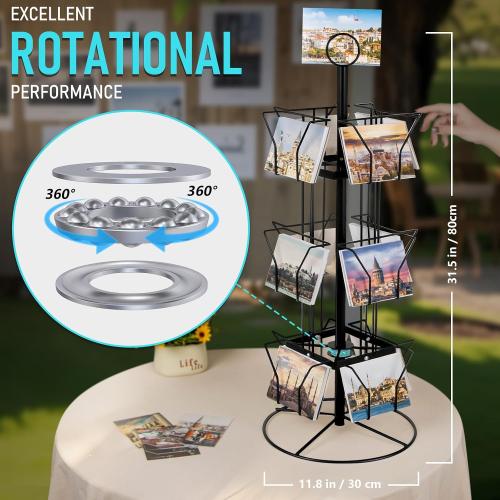 ANBOXIT Greeting Card Display Stand Rotating Rack Holder, for Postcard Sticker Retail, Metal Black, 12 Display Pockets