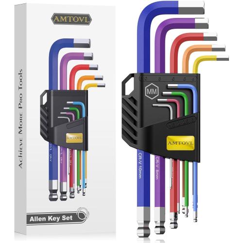 AMTOVL Hex Key Set, 9PCS Metric Allen Key Set, 1.5-10MM, Long Ball End