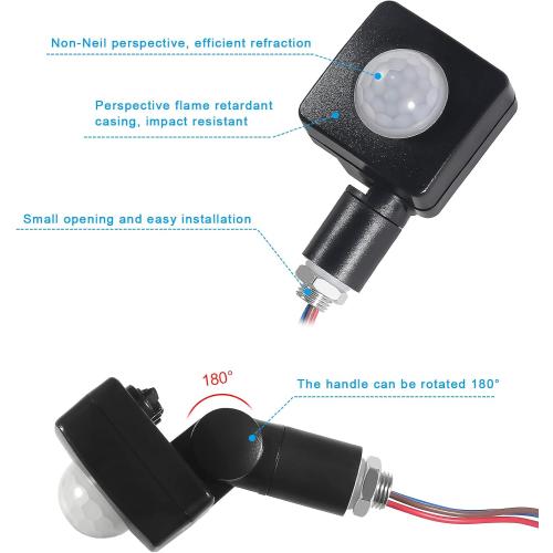 2PCS Human Body Infrared Sensor Adjustable PIR Motion Sensor Detector Outdoor Indoor Infrared Light Switch with LED Light Sensitive AC 85-265V Time Delay Home Lighting