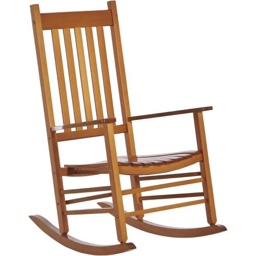PatioJoy Outdoor Rocking Chair, Patio Wooden Rocking Chair with Smooth Armrests, High Back for Garden, Balcony, Porch, Supports Up to 353 lbs, Hazel