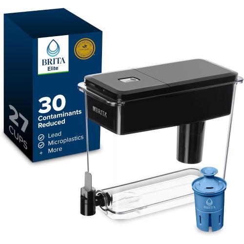Brita Extra-Large 27-Cup Elite Water Filter Dispenser, WQA NSF/ANSI Certified, Reduces 99% of Lead, Microplastics, & 30 Contaminants, Removes Chlorine Taste & Odor, Black ‼️used ‼️