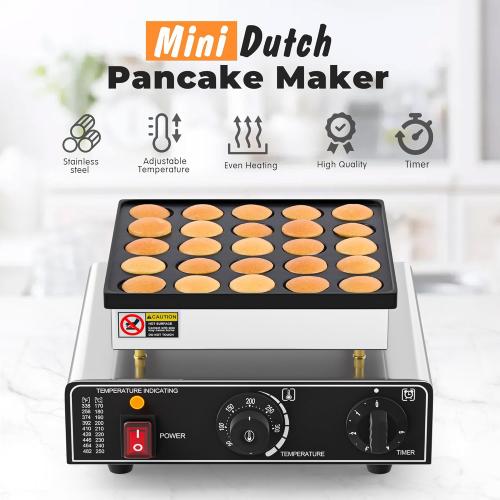 Size 25 Mini Pancake Maker, 25 Hole Mini Pancake Griddle, Commercial Non-Stick Dutch Pancake Maker with Temperature and Time Control for Breakfast, Desserts, Snacks and More