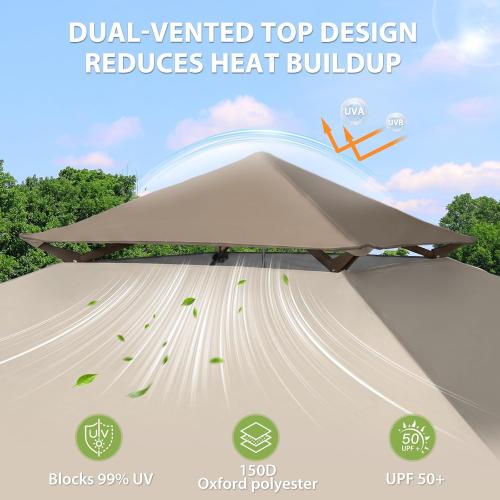 EAGLE PEAK 13x13 Straight Leg Pop Up Canopy Tent Instant Outdoor Canopy Easy Single Person Set up Folding Shelter w/Auto Extending Eaves 169 Square Feet of Shade (Beige)