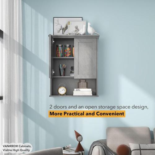 VANIRROR Bathroom Wall Cabinet Over Toilet Storage Cabinets 25x30 inchs | Above Toilet Wood Medicine Cabinets for Kitchen Wall Mounted Cabinet with 2 Door & Adjustable Shelf Texture Grey