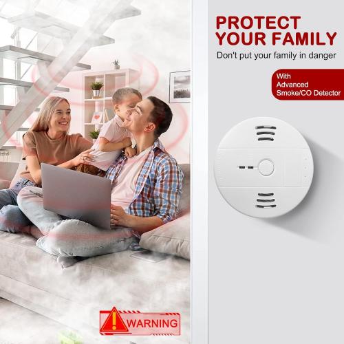 Combination Smoke and Carbon Monoxide Detector Alarm, 2-Pack Beeps Warning Smoke and CO Alarms for Basements Travel Home Office House Bedroom Living Room Car, Battery Operated, Comply with UL 217/2034
