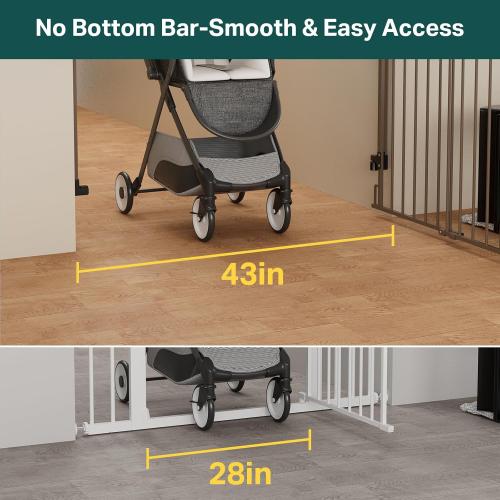 Cumbor 29.2–43 Baby Gate for Stairs, Wall-Mounted (Drill Required), Expandable No Bottom Bar Dog Gate, Auto Close Extra Wide Walk Thru, Pet & Toddler Proof Gate, Top & Bottom of Stairways (Brown)