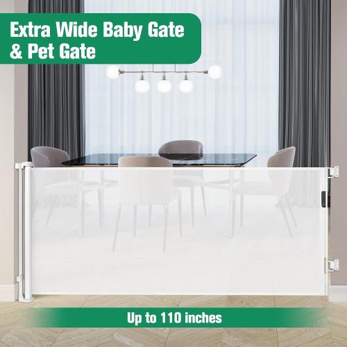 Mom's Choice Awards Winner - 110 Inch Extra Wide Baby Gate for Large Openings Retractable Baby Gates Indoor Outdoor Extra Long Dog Gate for Doorway Stair Gates for Kids or Pets Extra Large Dog Gate
