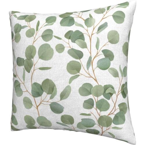 Spring Sage Green Leaf Pillow Covers 18x18 Inch Set of 2 Eucalyptus Floral Watercolor Throw Pillow Cover Grey Seafoam Leaves Square Pillowcase Cushion Cases for Home Couch Bed Sofa