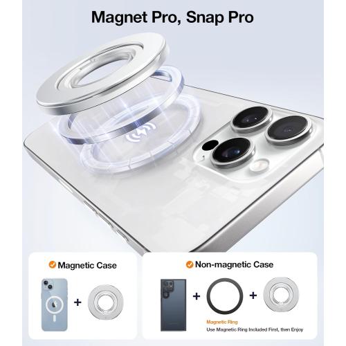 TORRAS 2025 Upgrade [Dual-Ring] Fit for MagSafe Phone Grip Ring Holder [Dual-Ring] Compatible with MagSafe Kickstand Magnetic for iPhone 16/15/14/13/12/11 Samsung, Google Accessories, Silver White