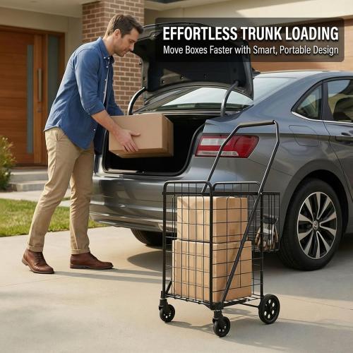 Folding Shopping Cart with Waterproof Liner & 360° Swivel Wheels | Collapsible Grocery Cart for Easy Transport, Ideal for Laundry, Shopping, and Travel – 132 LBS Capacity