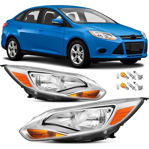 Headlights Assembly For 2012 2013 2014 Ford Focus 3th Pre-Facelift,Halogen Headlamp Chrome Housing,1x Pair Head Light Assembly Set