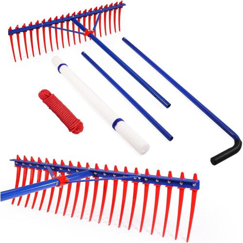 40 Extra-Large Heavy Duty Lake Weed Rake for Ponds with 11 Long Plastic Tines, 11ft Commercial-Grade Aquatic Weed Removal Tool, Deep Water Weed Cleaner for Large Aeras, Ergonomic Handle.