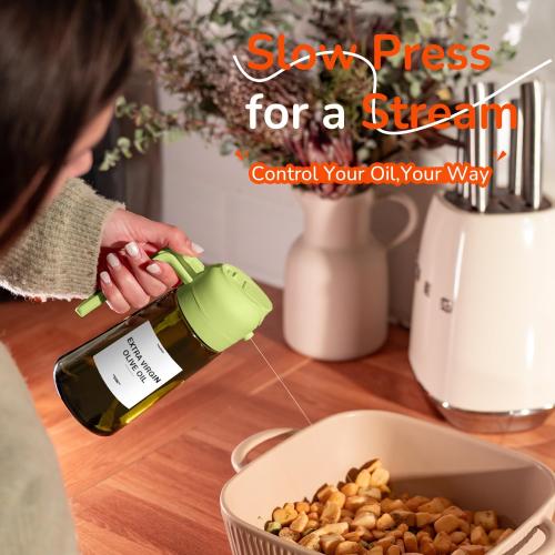 TrendPlain - Original 16oz/470ml Olive Oil Dispenser Bottle for Kitchen Gadgets and Air Fryer Accessories - Olive Oil Sprayer for Cooking w/Stickers - Black&Green